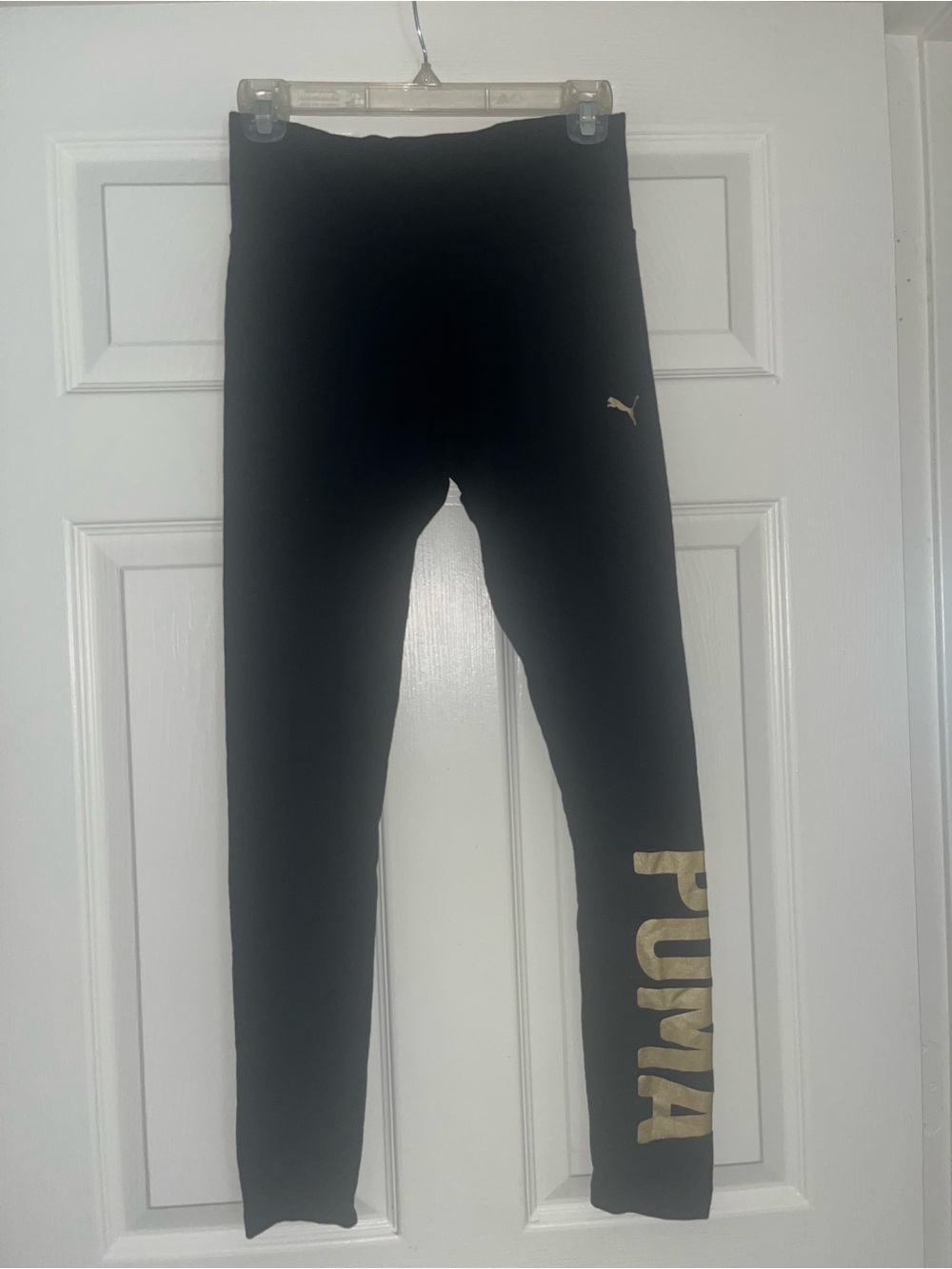 Puma Black Leggings with Gold PUMA Side Print